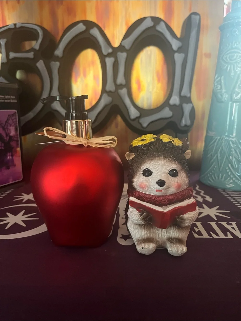 Cozy Autumn Kitchen Set - Red Apple Soap Dispenser & Hedgehog Accent